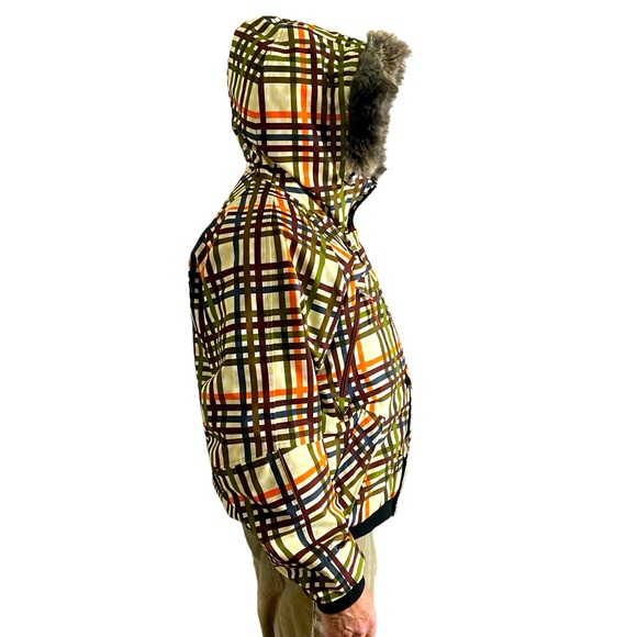 SALE 🌺 JC de CASTELBAJAC ROSSIGNOL Cream Orange Brown Plaid Hood Ski Jacket L - Picture 4 of 15